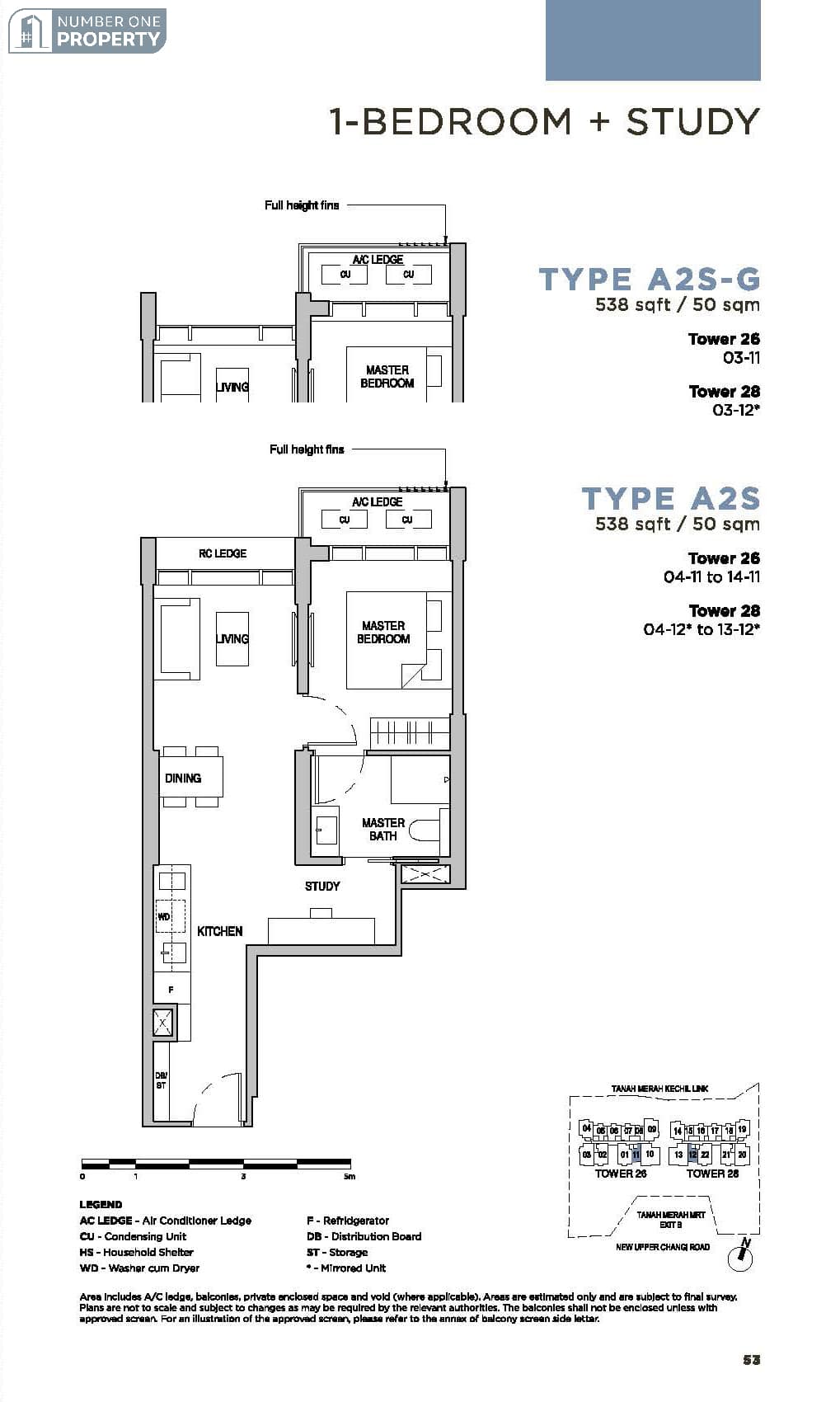 Sceneca Residence Floor Plan 1 BedroomStudy Type A2S538sf