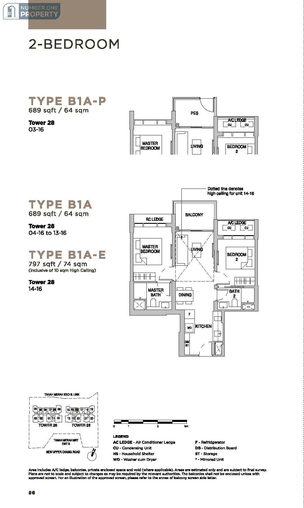 Sceneca Residence Floor Plan 2 Bedroom Type B1A689sf