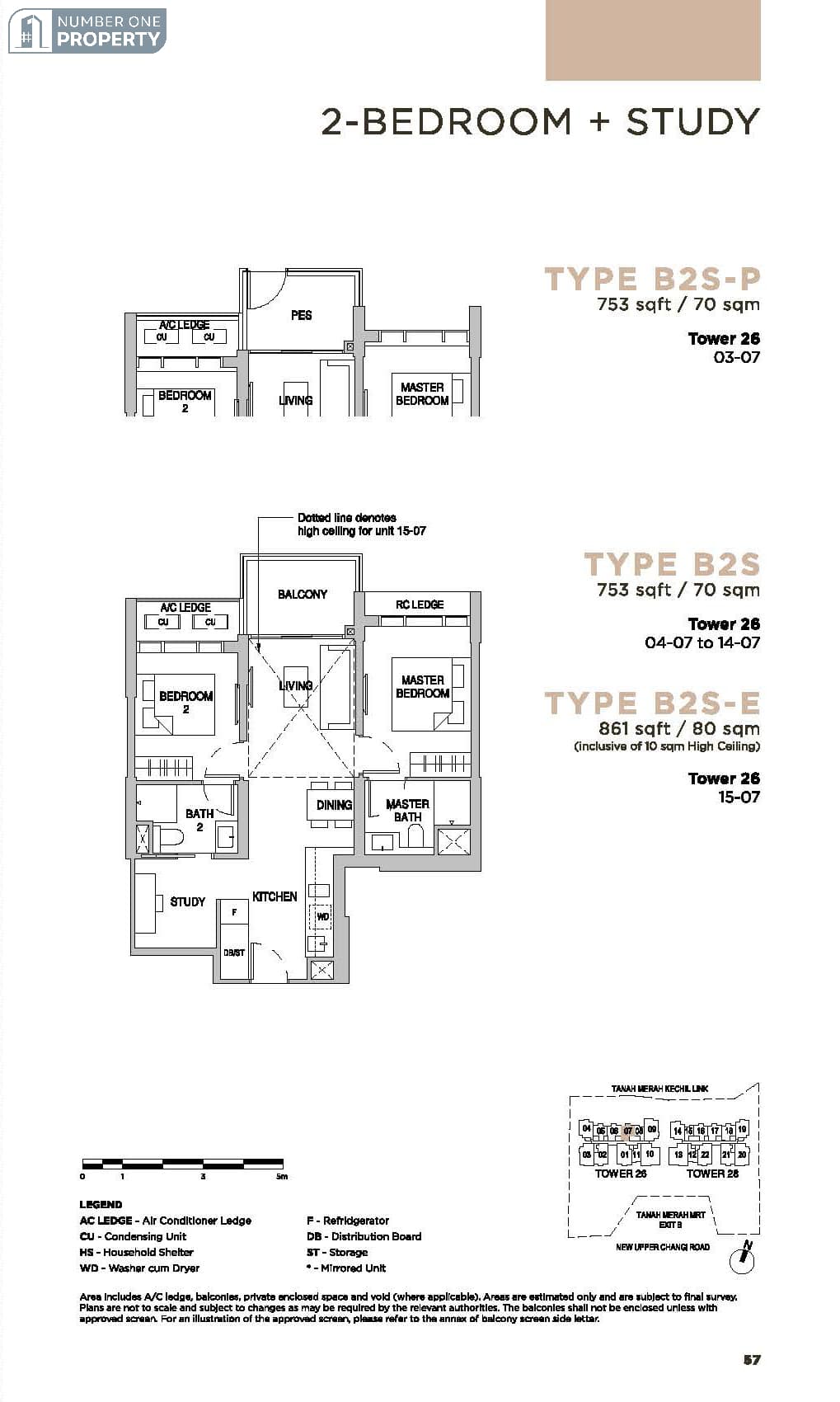 Sceneca Residence Floor Plan 2 BedroomStudy Type B2S753sf