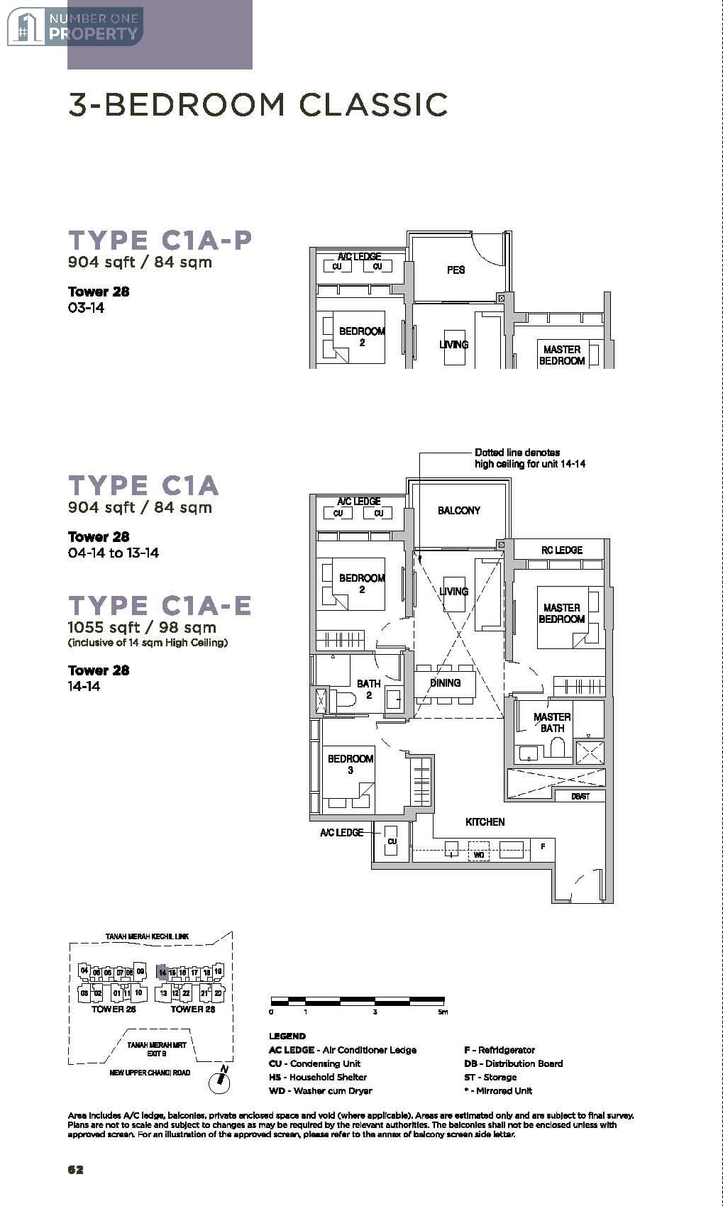 Sceneca Residence Floor Plan 3 Bedroom Classic Type C1A904sf