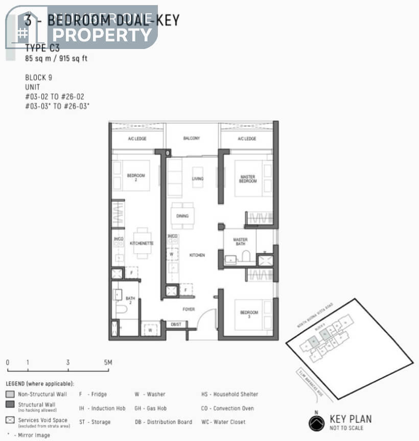 Blossoms By The Park Floor Plan 3 BEDROOM DUAL KEY