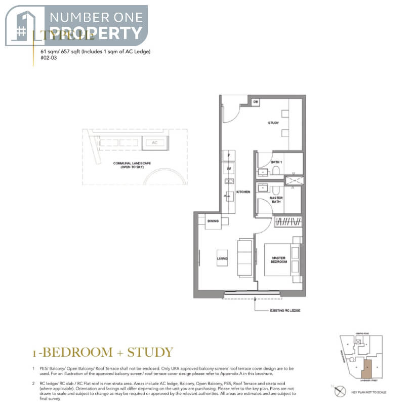 Lavender Residence Floor Plan 1 Bedroom Study Type H2