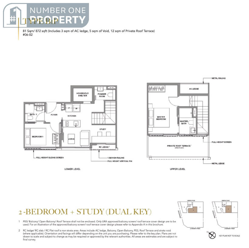 Lavender Residence Floor Plan 2 Bedroom Study Dual Key Type B1P