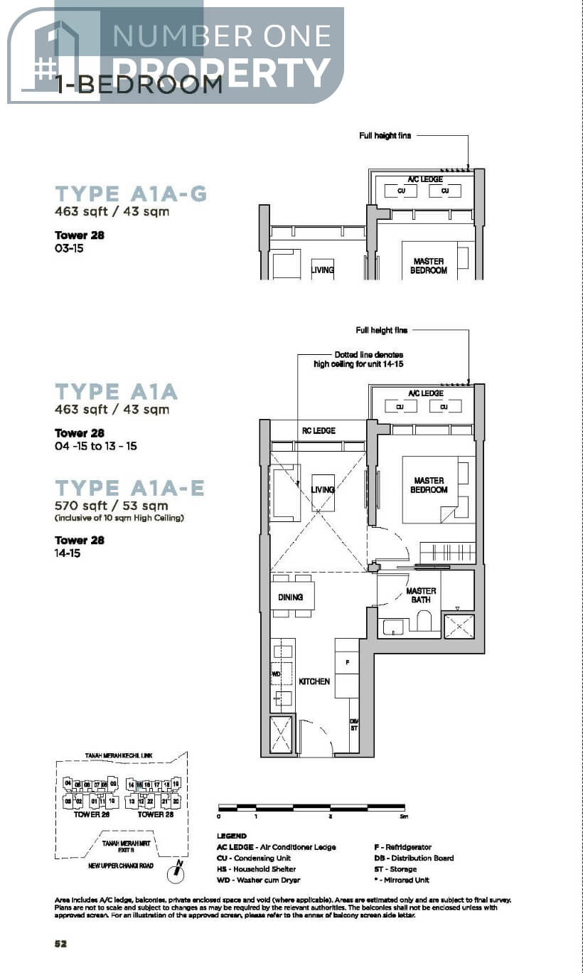 Sceneca Residence Floor Plan 1 Bedroom Type A1A 463sf