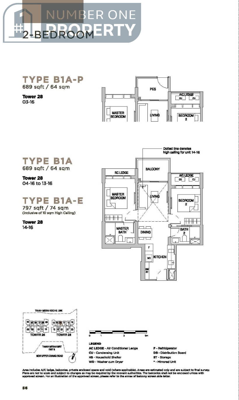 Sceneca Residence Floor Plan 2 Bedroom Type B1A 689sf