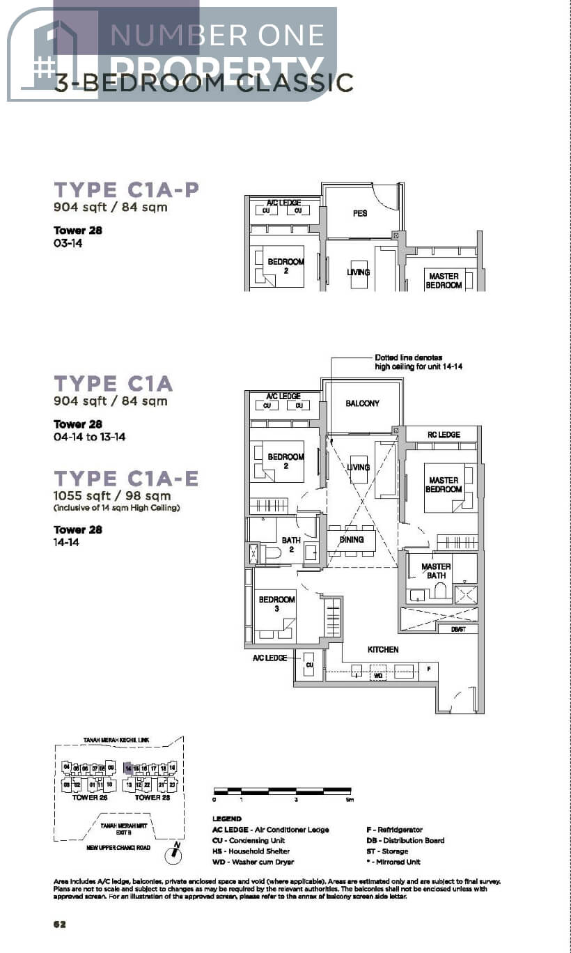 Sceneca Residence Floor Plan 3 Bedroom Classic Type C1A 904sf