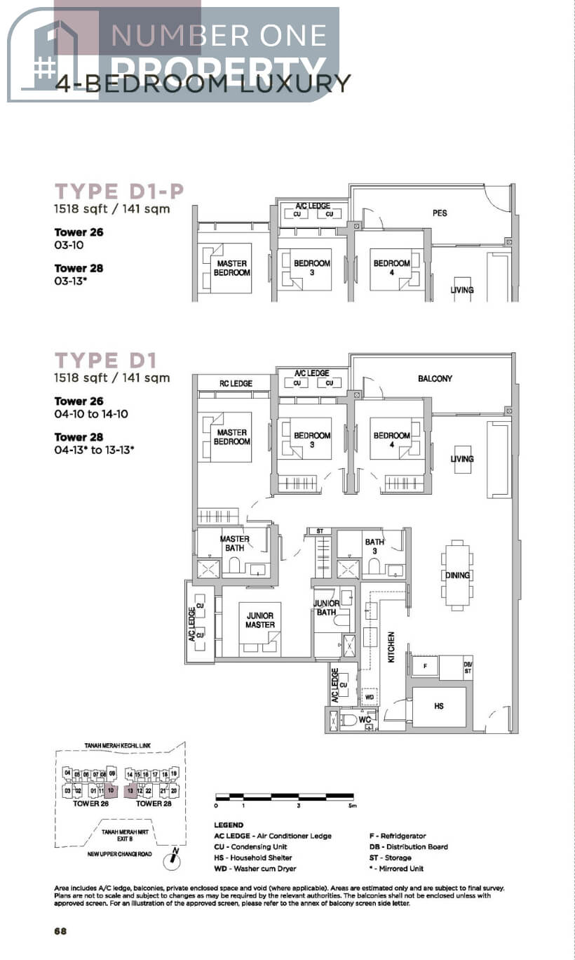 Sceneca Residence Floor Plan 4 Bedroom Luxury Type D1 1518sf