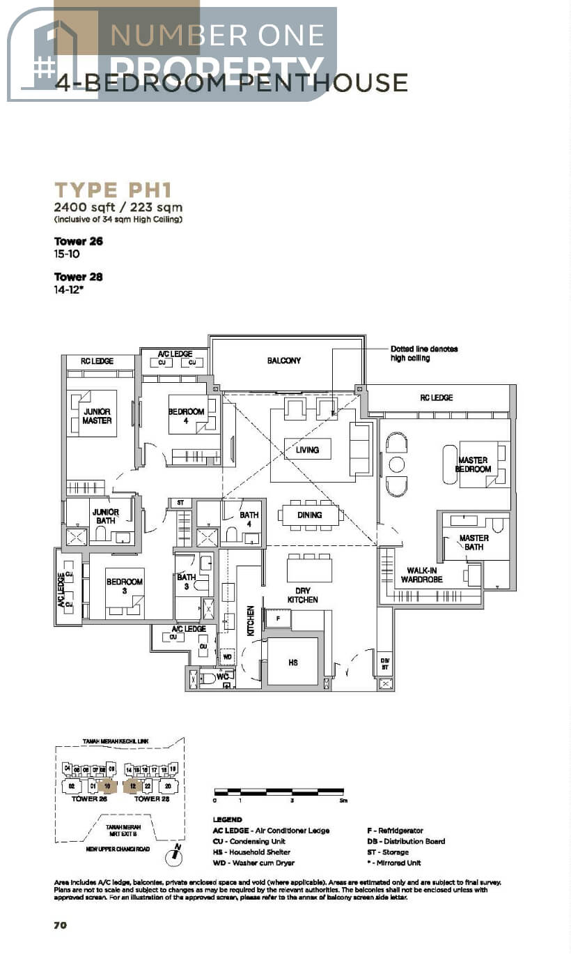 Sceneca Residence Floor Plan 4 Bedroom Penthouse Type PH1 2400sf
