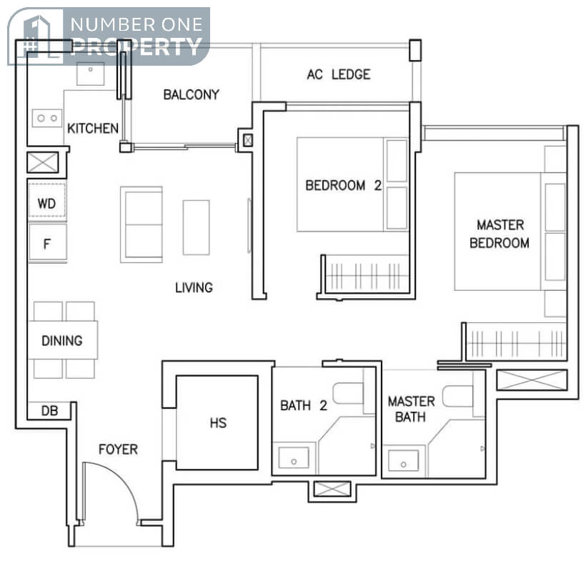 The Arden Floor Plan 2 Bedroom Deluxe Type B2 721sqft